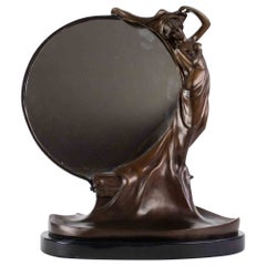 Art Nouveau Bronze Mirror, Italy, Early 20th Century