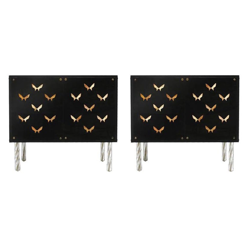 Contemporary Wood and Dark Glass Pair of Sideboards Designed by L.A. Studio For Sale