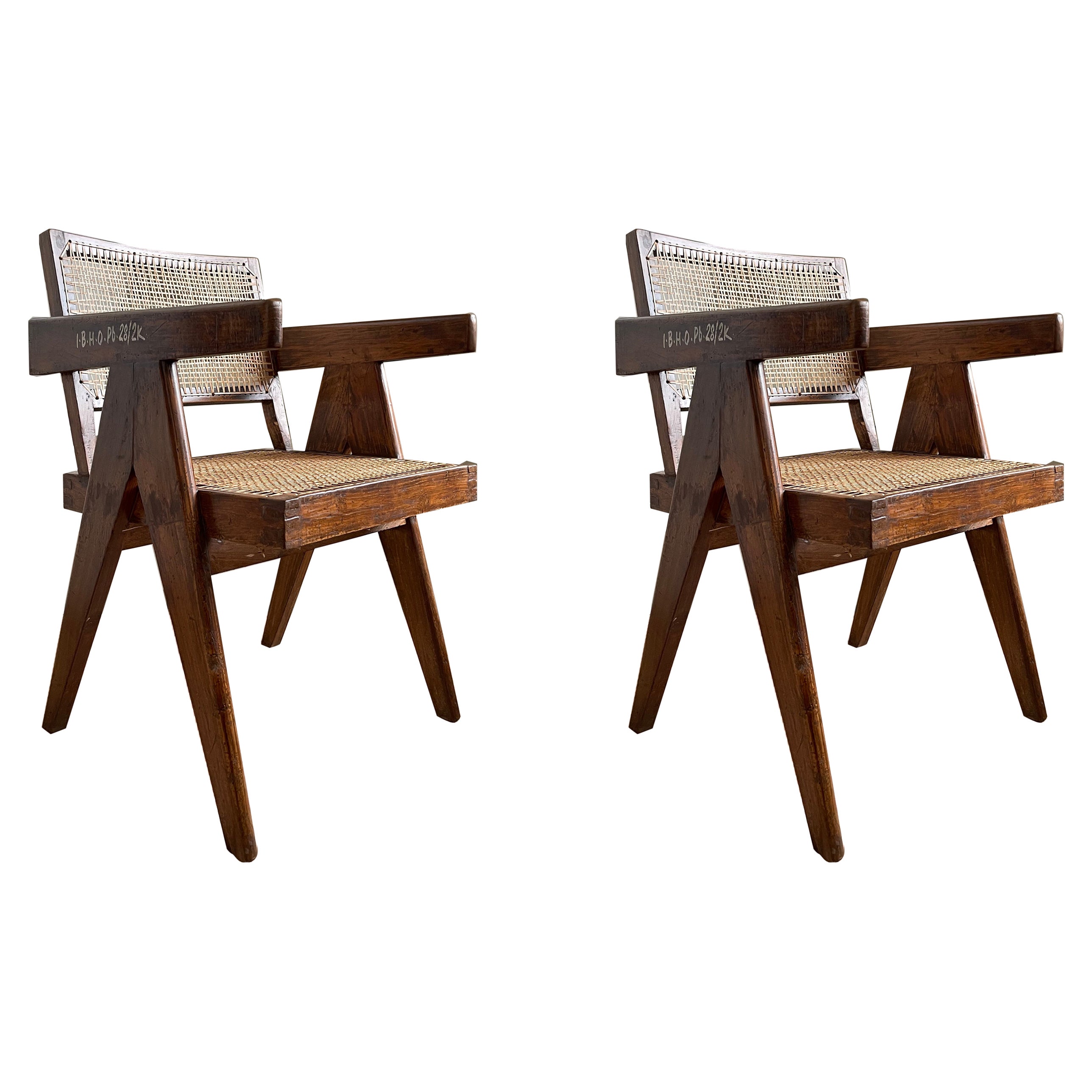 Pair of Pierre Jeanneret Office Chairs with Rare Stencil Marks