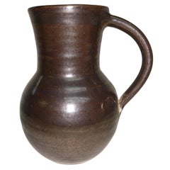 Vintage Mid Century Modern Herbert Sargent Brown Glaze Handled Vase Jug