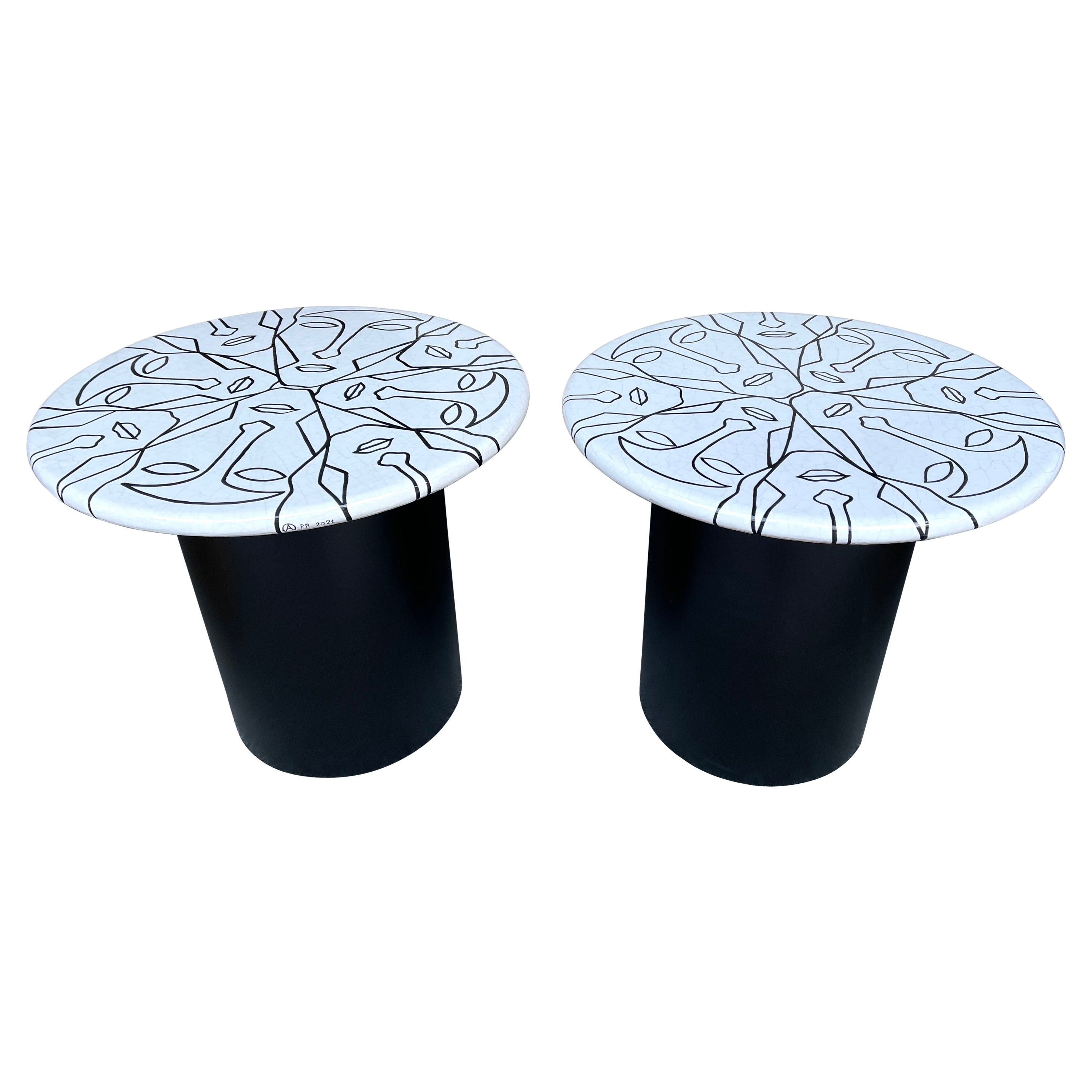 Contemporary Pair of Ceramic Tables Faces by Antonio Cagianelli, Italy