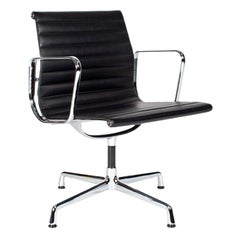 Eames EA108 Black Leather Dining Chair by Vitra