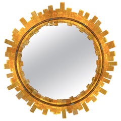 Lightning Mirror Hammered Glass Gilt Wrought Iron by Longobard, Italy, 1970s