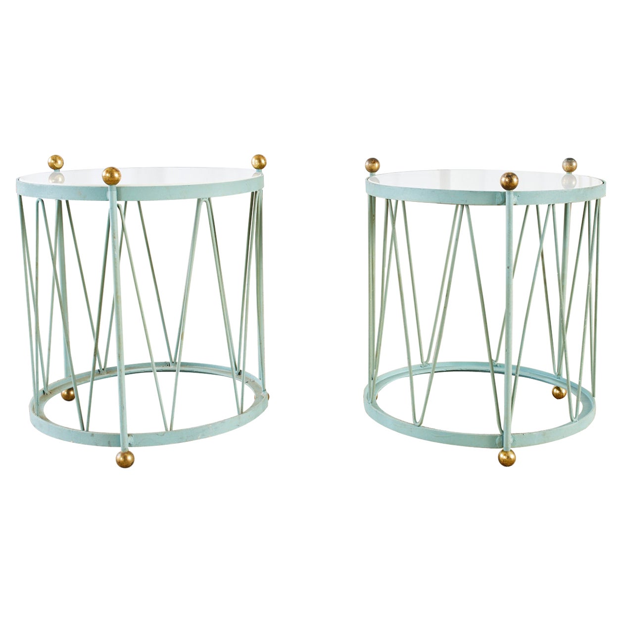 Pair of French Regency Style Iron Drum Drinks Tables