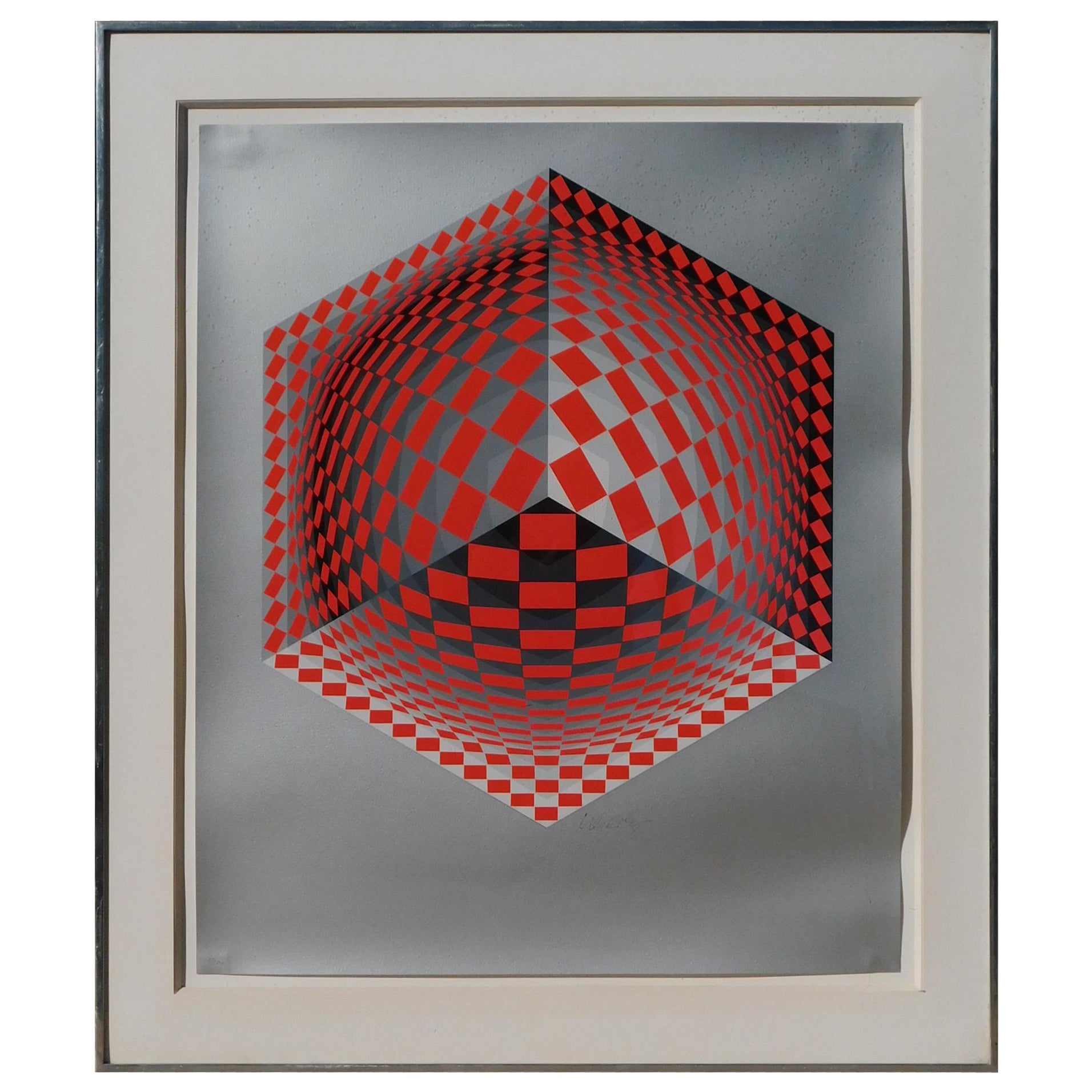 Victor Vasarely Silkscreen, 1981, "Mertan" from the Hommage à l'Hexagone Series