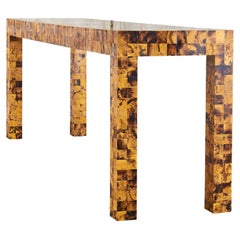 Vintage Tessellated Horn Veneer Parsons Console Table by Garrison Rousseau