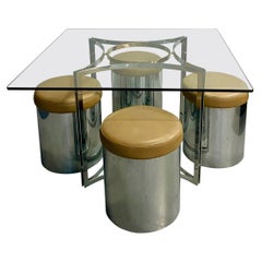 Used Romeo Rega Style Brass & Chrome Petite Game/Dining Table Four Stools Mid Century