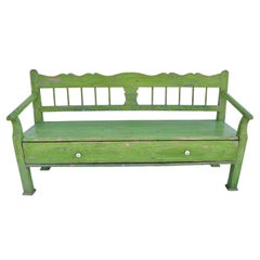Painted Pine Bench or Settle with Long Drawer