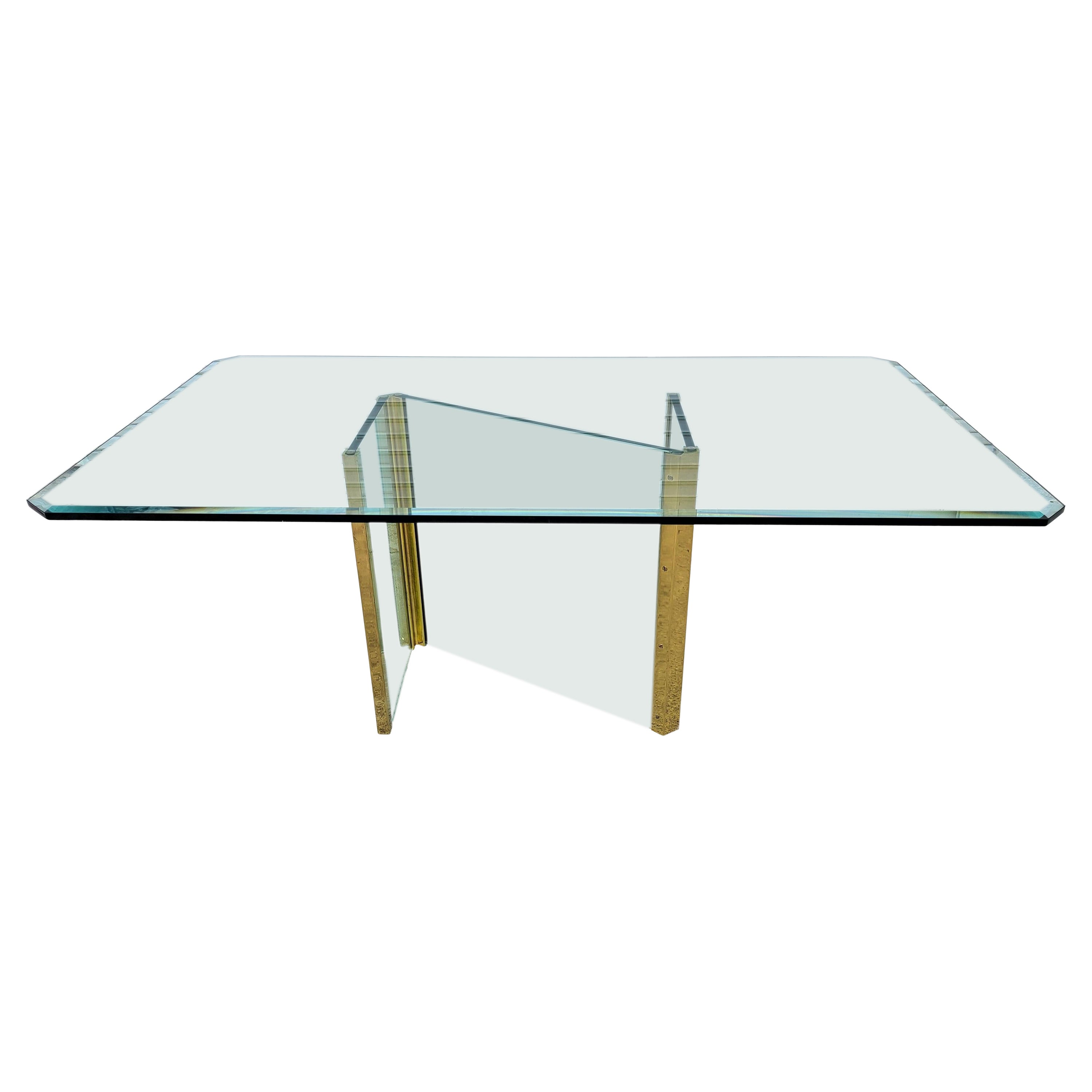 1970's Leon Rosen for Pace Collection Glass & Brass Dining Table