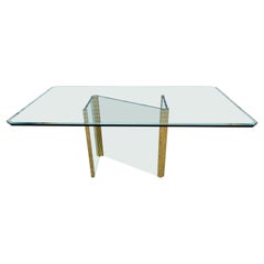 Vintage 1970's Leon Rosen for Pace Collection Glass & Brass Dining Table