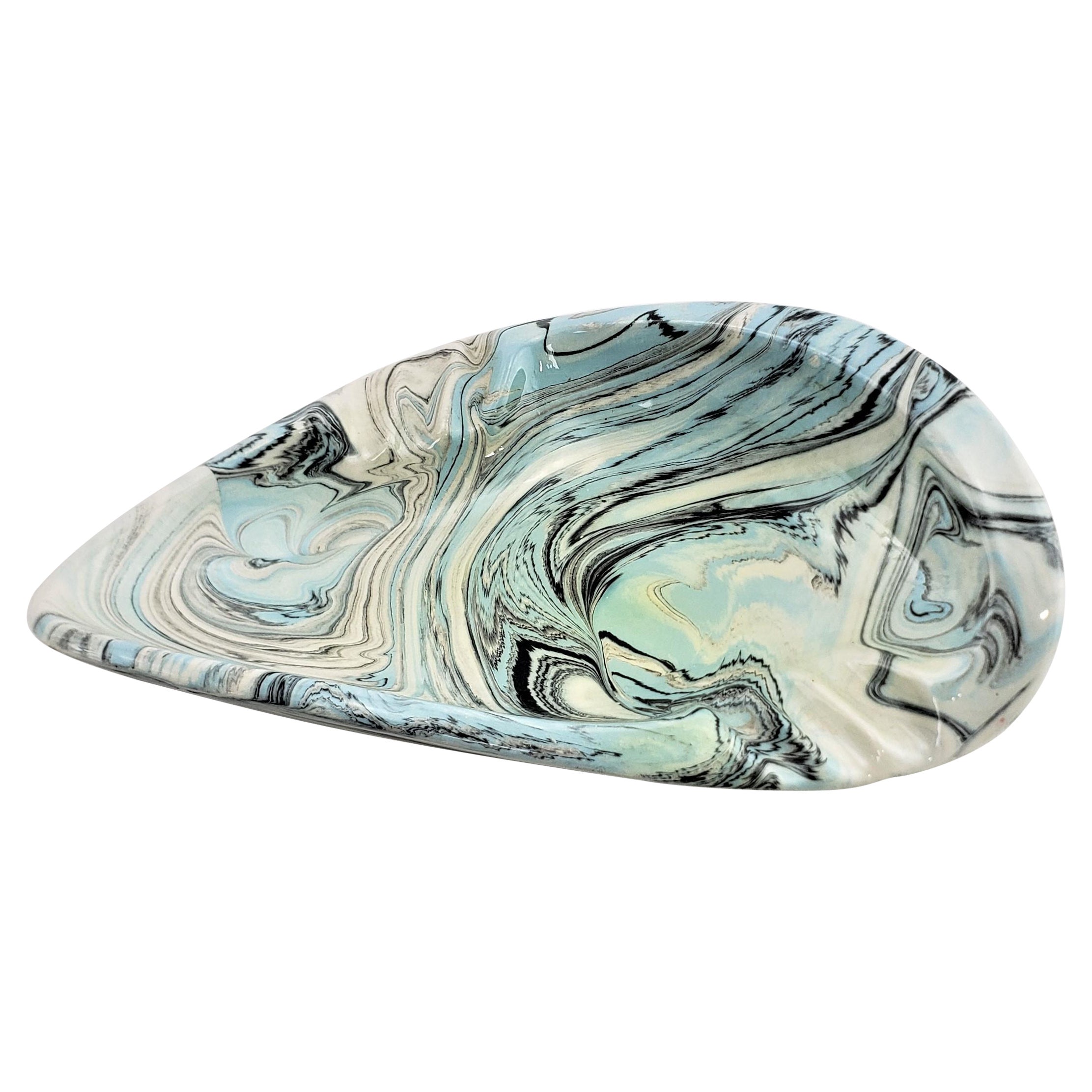Signed Mid-Century Modern Biomorphic Shaped Ceramic Ashtray with Swirled Glaze