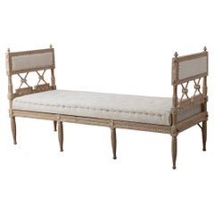 18th C. Swedish Gustavian Period Daybed in Original Paint with Egyptian Carvings