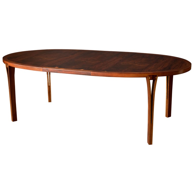 Vintage Danish Rosewood and Brass Oval Extension Dining Table For Sale