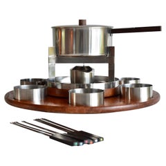 Large Steel and Teak Peter Holmblad Fondue Set for Stelton Denmark