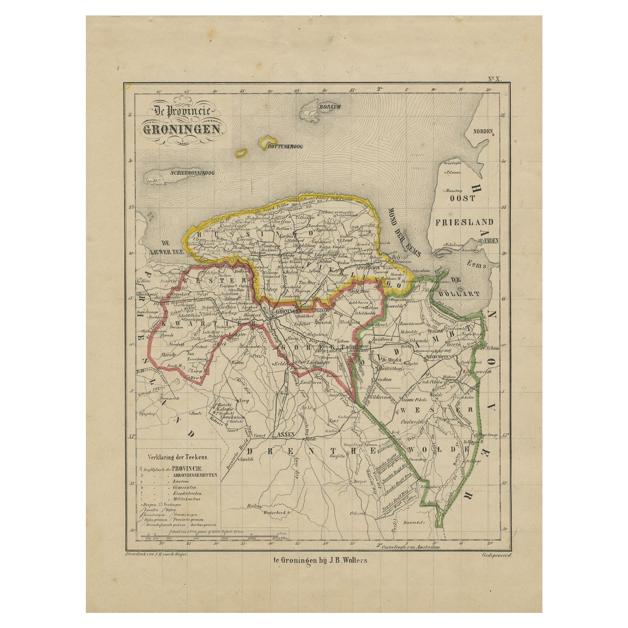 Antique Map of Groningen, the Netherlands, c.1870