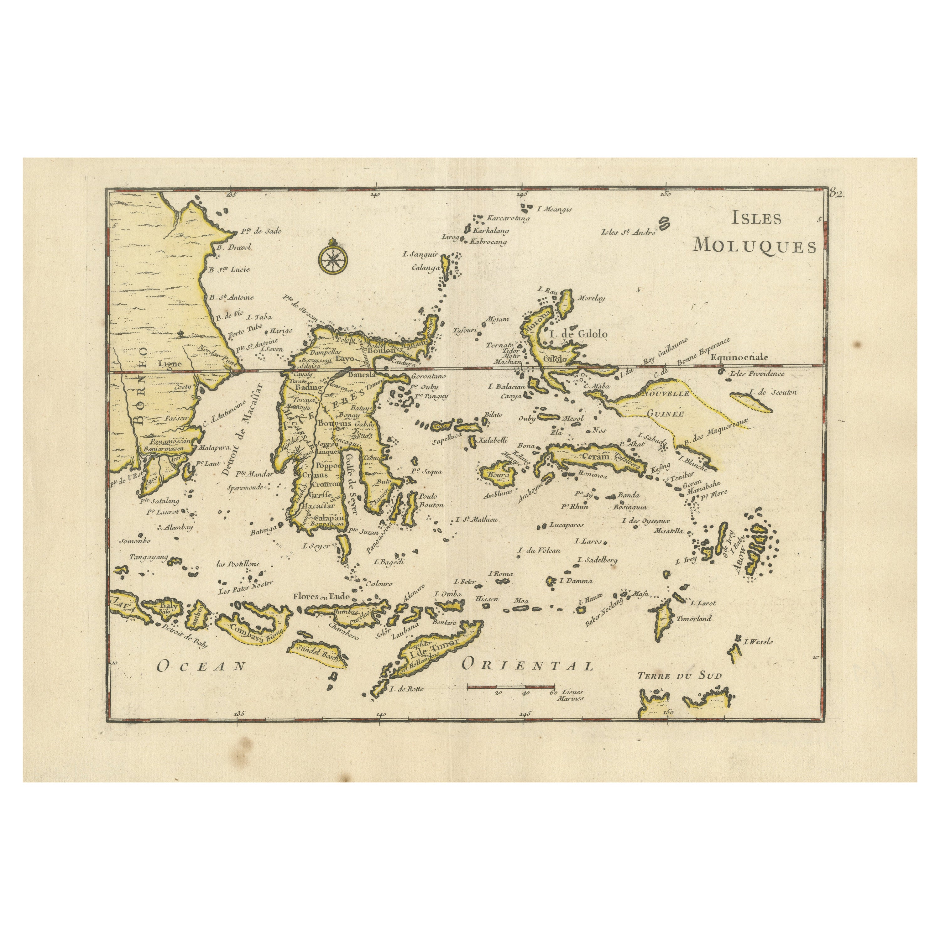 Old Original Antique Map of the Islands of East Indonesia, 1756