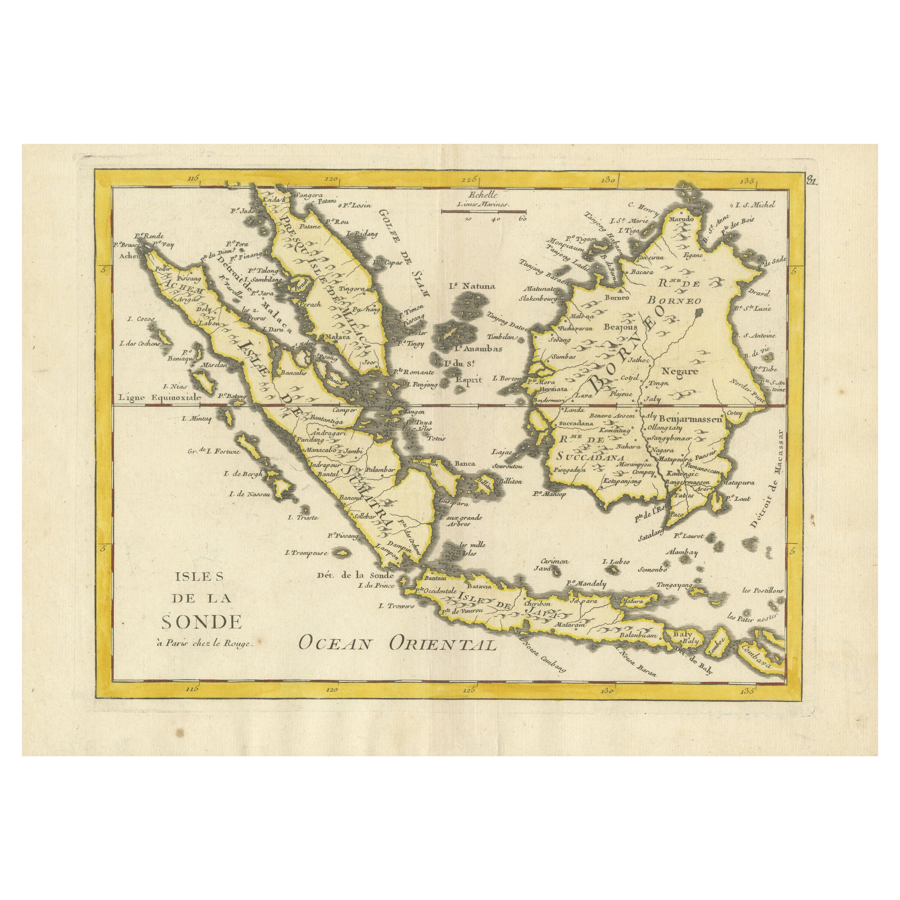 Ancienne carte ancienne originale des îles Sunda d'Indonésie, 1756