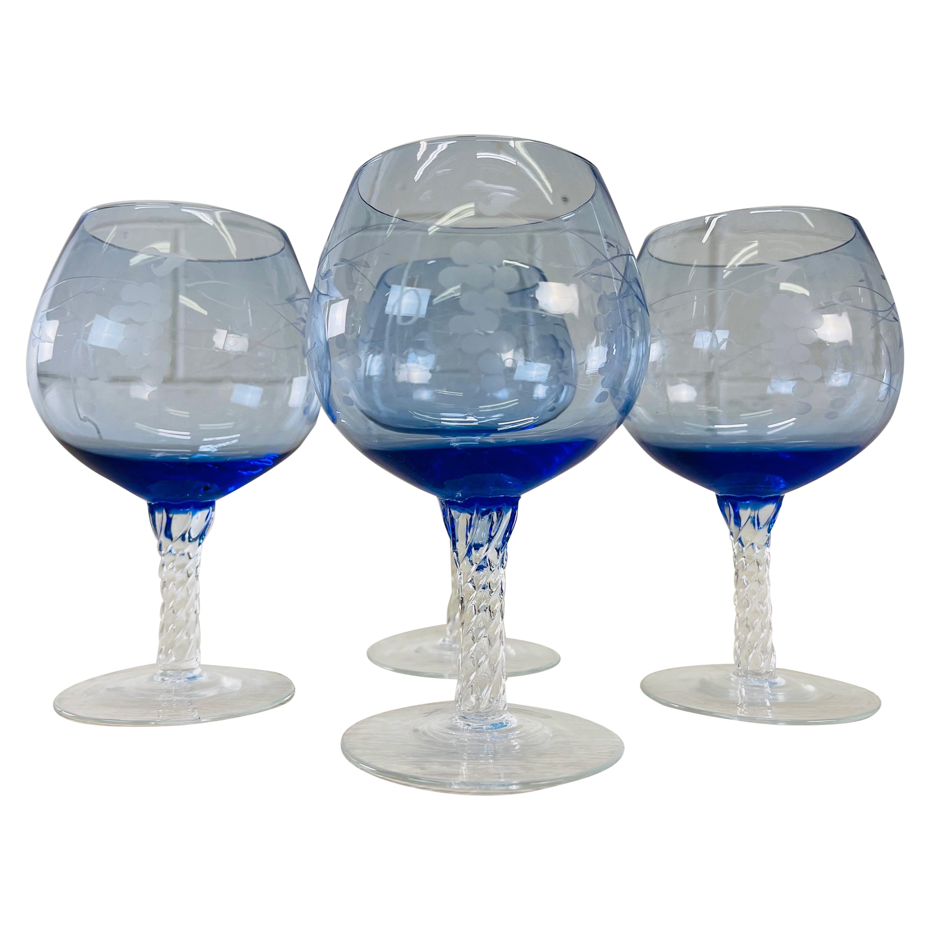 1960s Blue Glass Brandy Snifters, Set of 4 For Sale