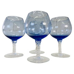 Vintage 1960s Blue Glass Brandy Snifters, Set of 4