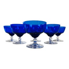 Art Deco Style Cobalt Glass Coupes, Set of 6
