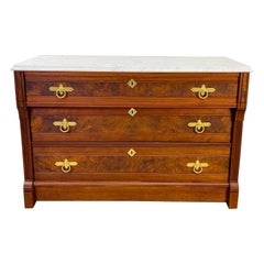 Victorian Walnut & Marble Top Low Dresser