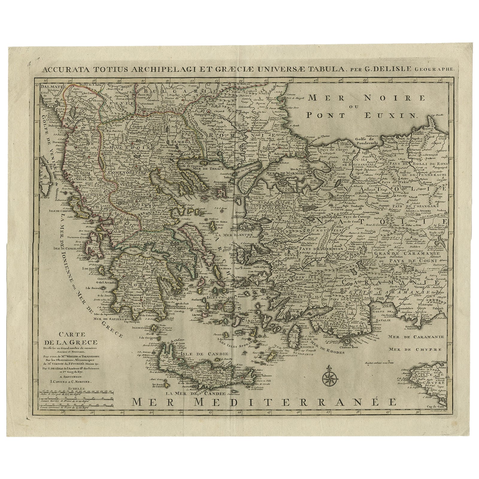Antique Map of Greece, Albania, Macedonia and Parts of Turkey and Cyprus, c.1745