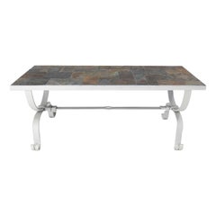 Retro Coffee Table Wrought Iron and Slate Top French Midcentury