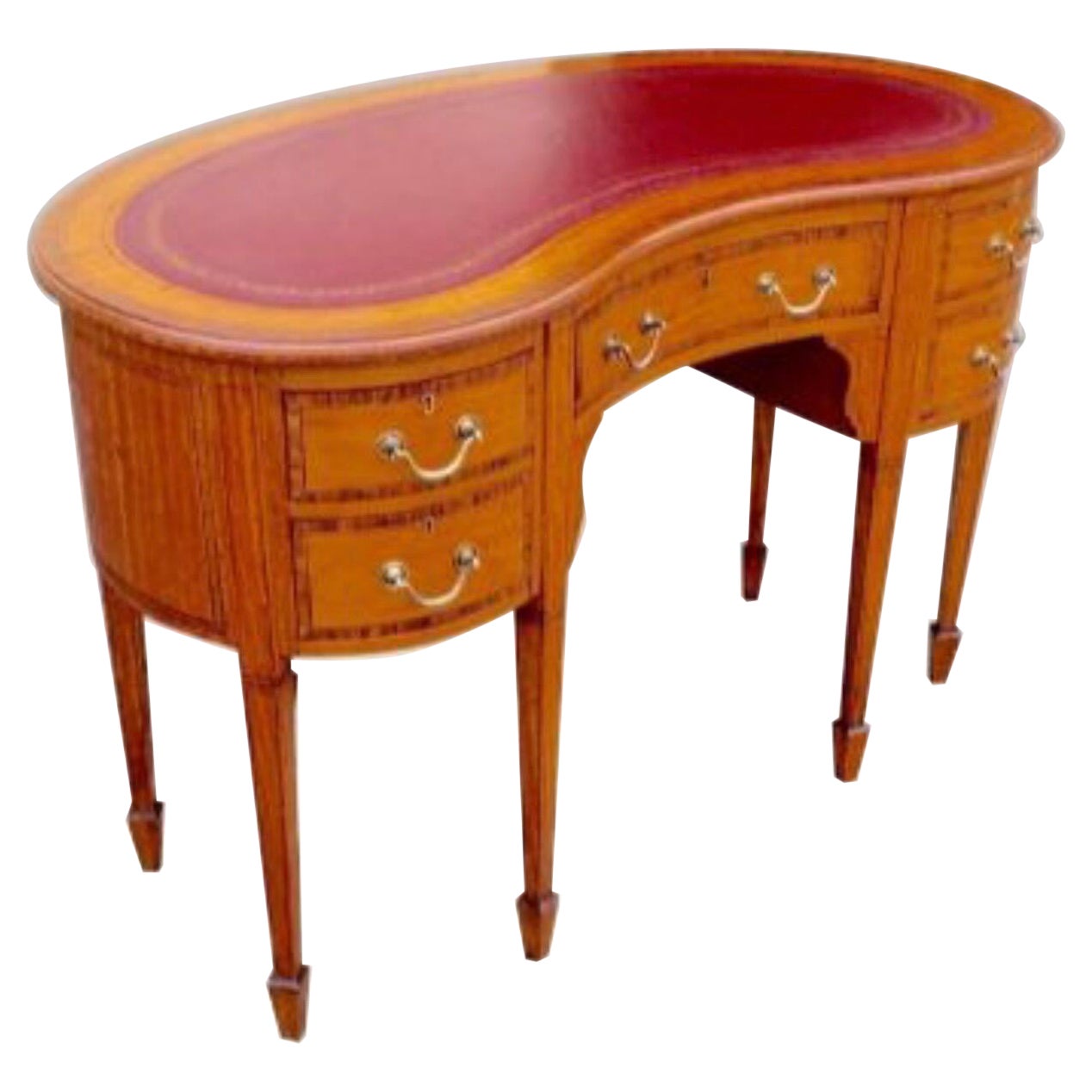Quality Antique Inlaid Satinwood and Kingwood Banded Kidney Shape Desk For Sale