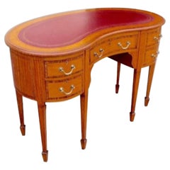 Quality Antique Inlaid Satinwood and Kingwood Banded Kidney Shape Desk