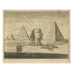 Used Original Folding Copper Engraved View of the Sphinx and Pyramids of Giza, 1698