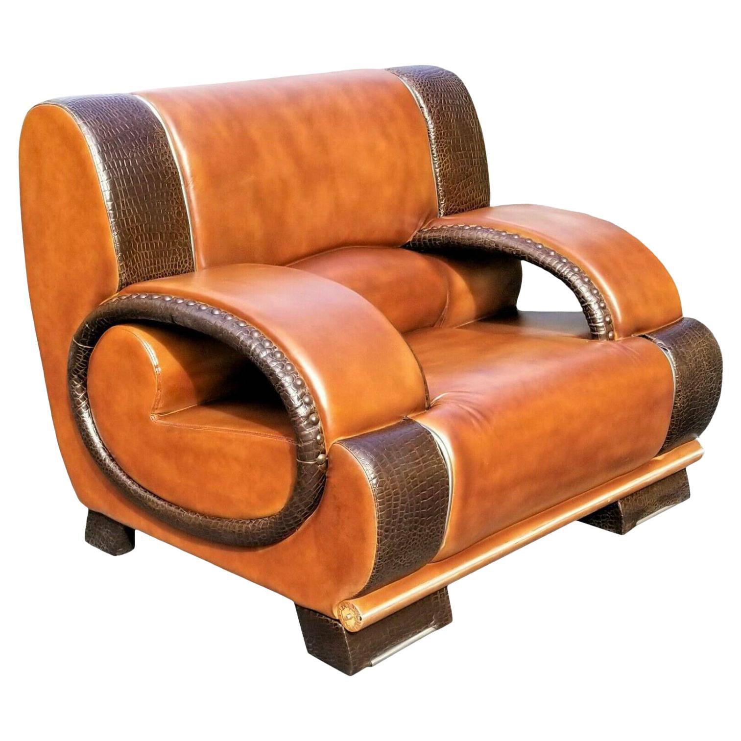 Custom Made Italian Leather and Crocodile Lounge Chair