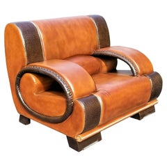 Retro Custom Made Italian Leather and Crocodile Lounge Chair