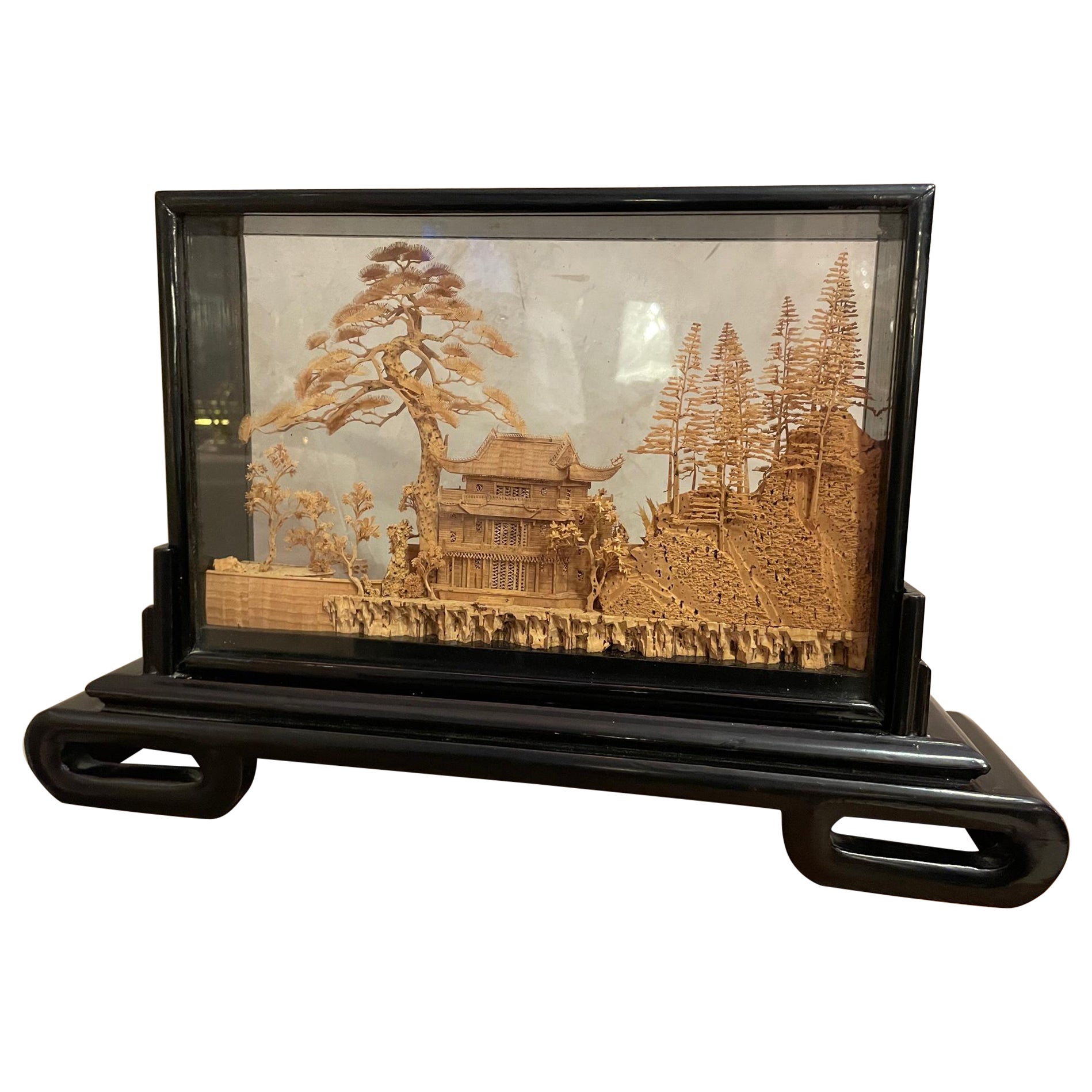 Oversized Antique Chinese Cork Diorama, 1940s For Sale
