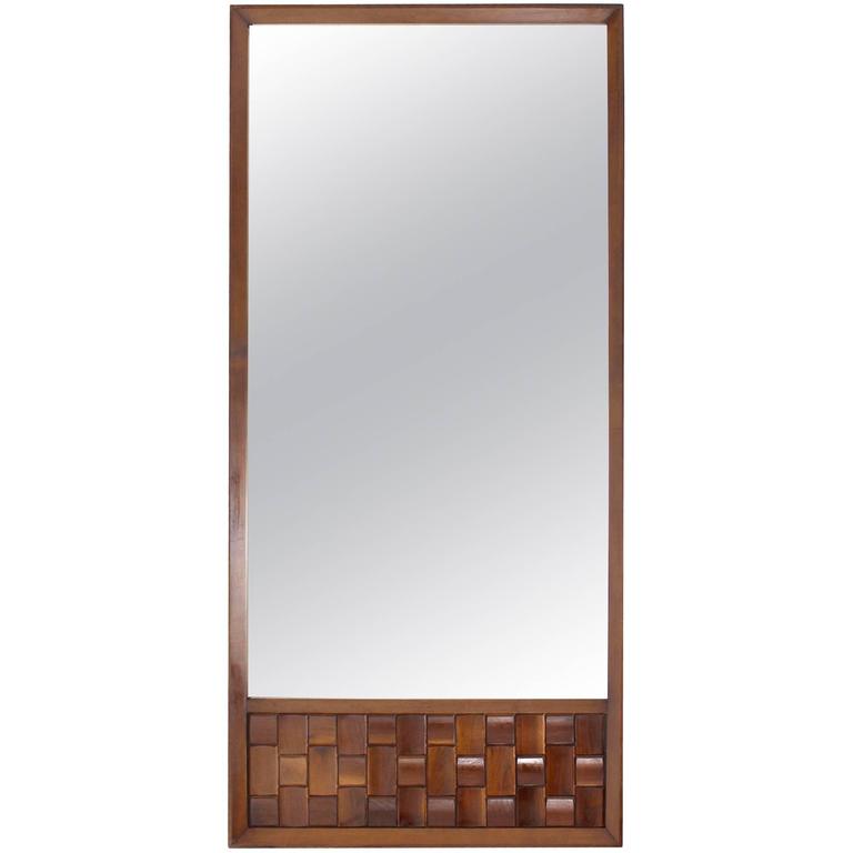 Large Walnut Frame Mirror with Solid Walnut Carved Panel For Sale at