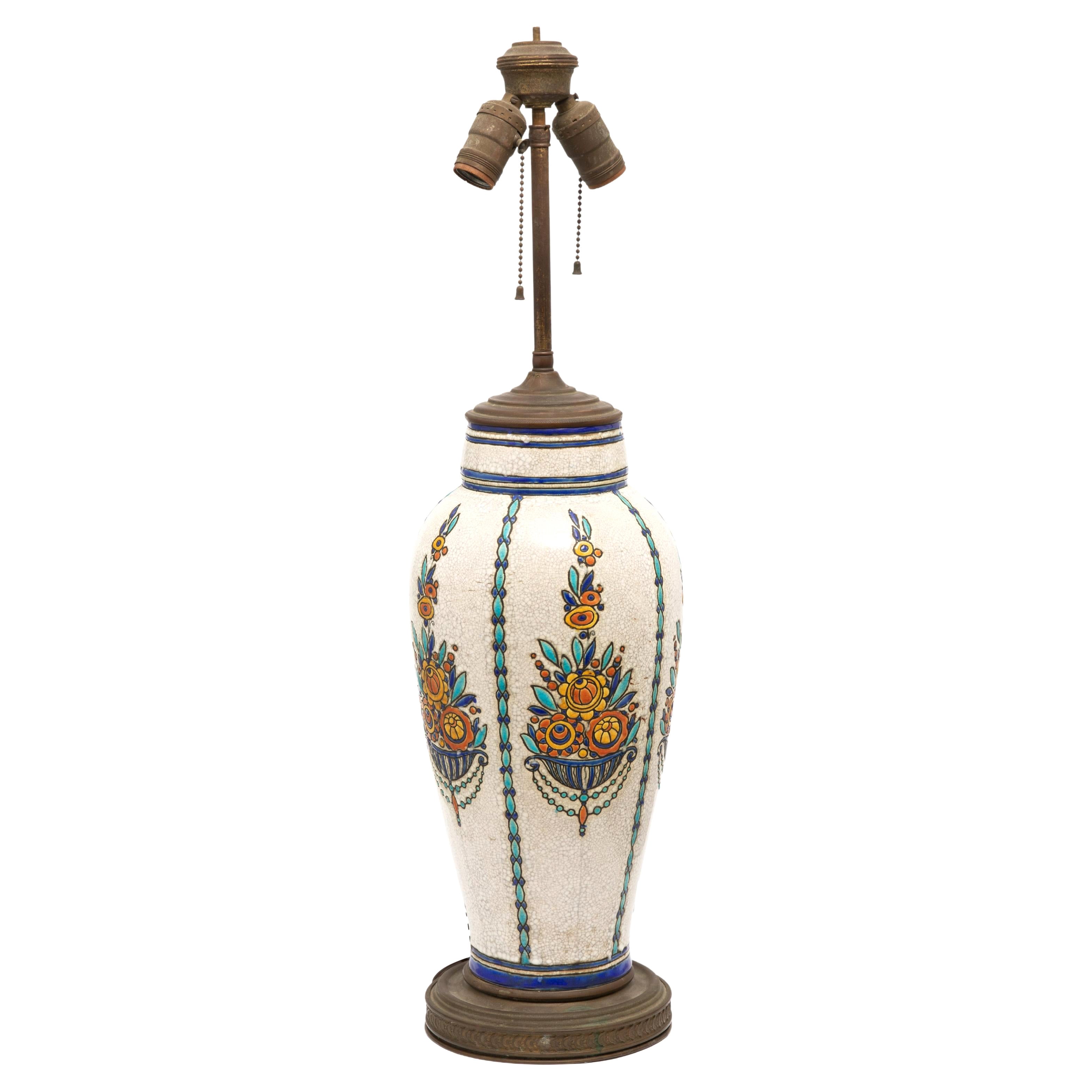 Charles Catteau's Boch Freres for Keramis enameled Ceramic Tall Table Lamp