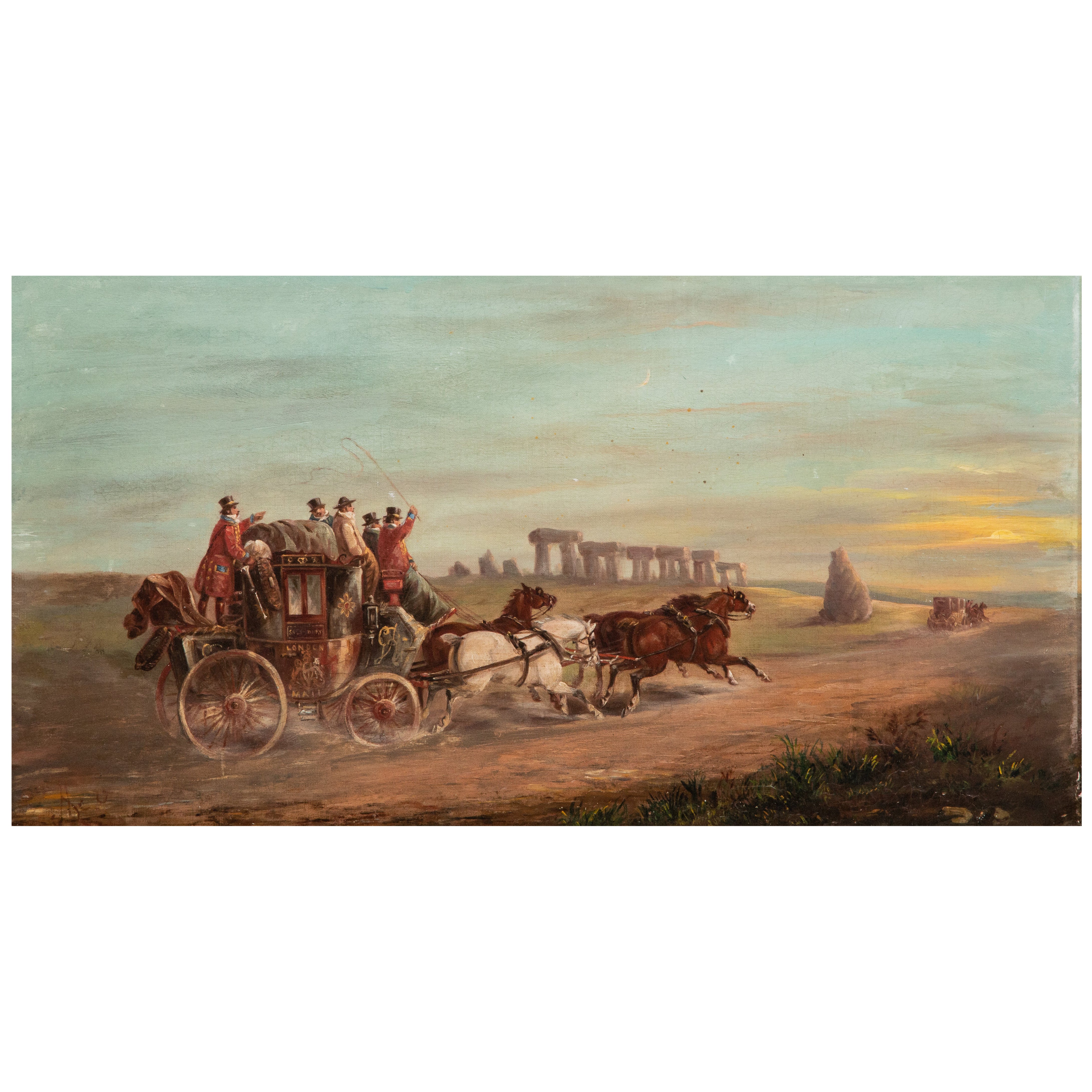 Old Stagecoach Oil on Board Painting