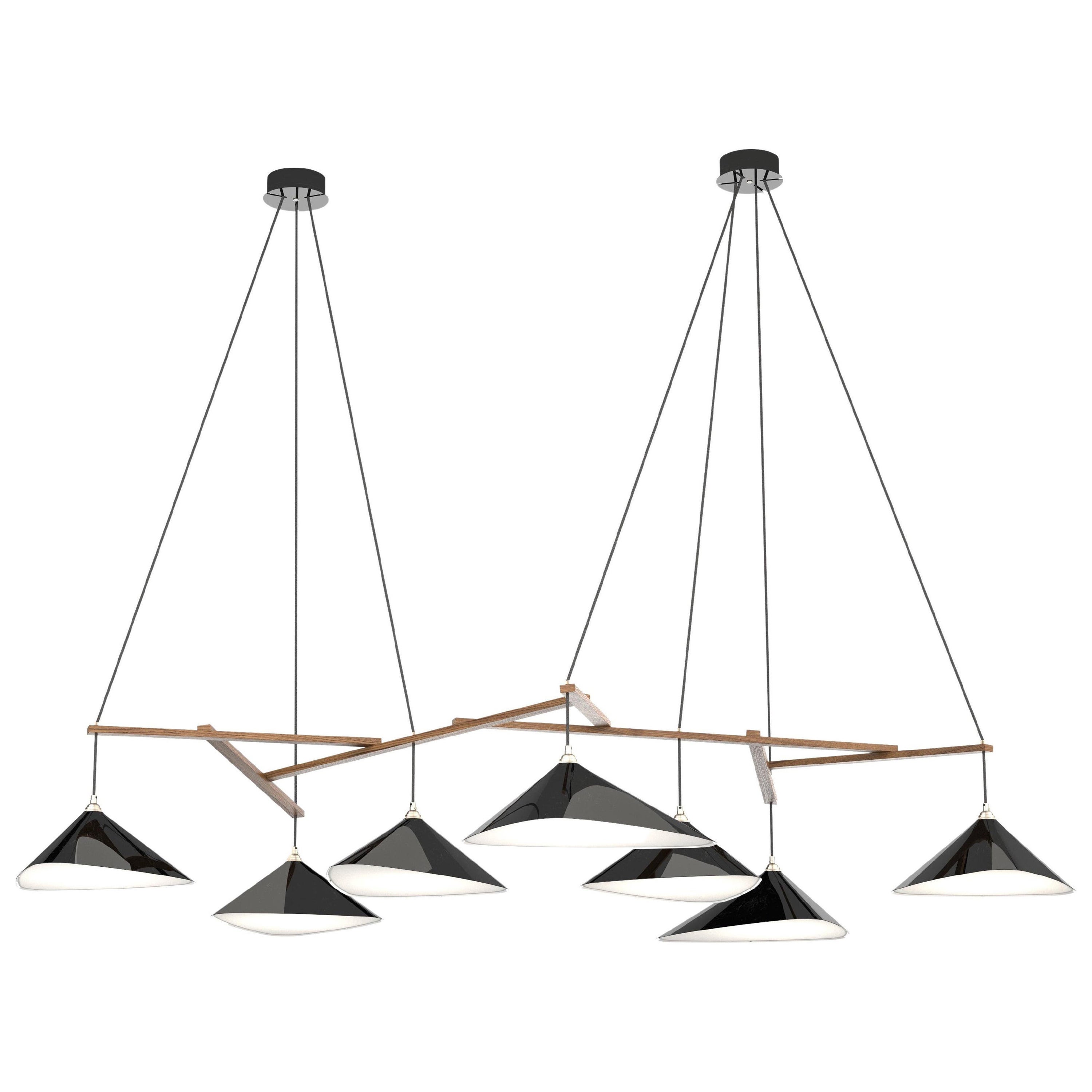 Monumental Daniel Becker Emily 7 Chandelier in Glossy Black/Oak for Moss Objects For Sale