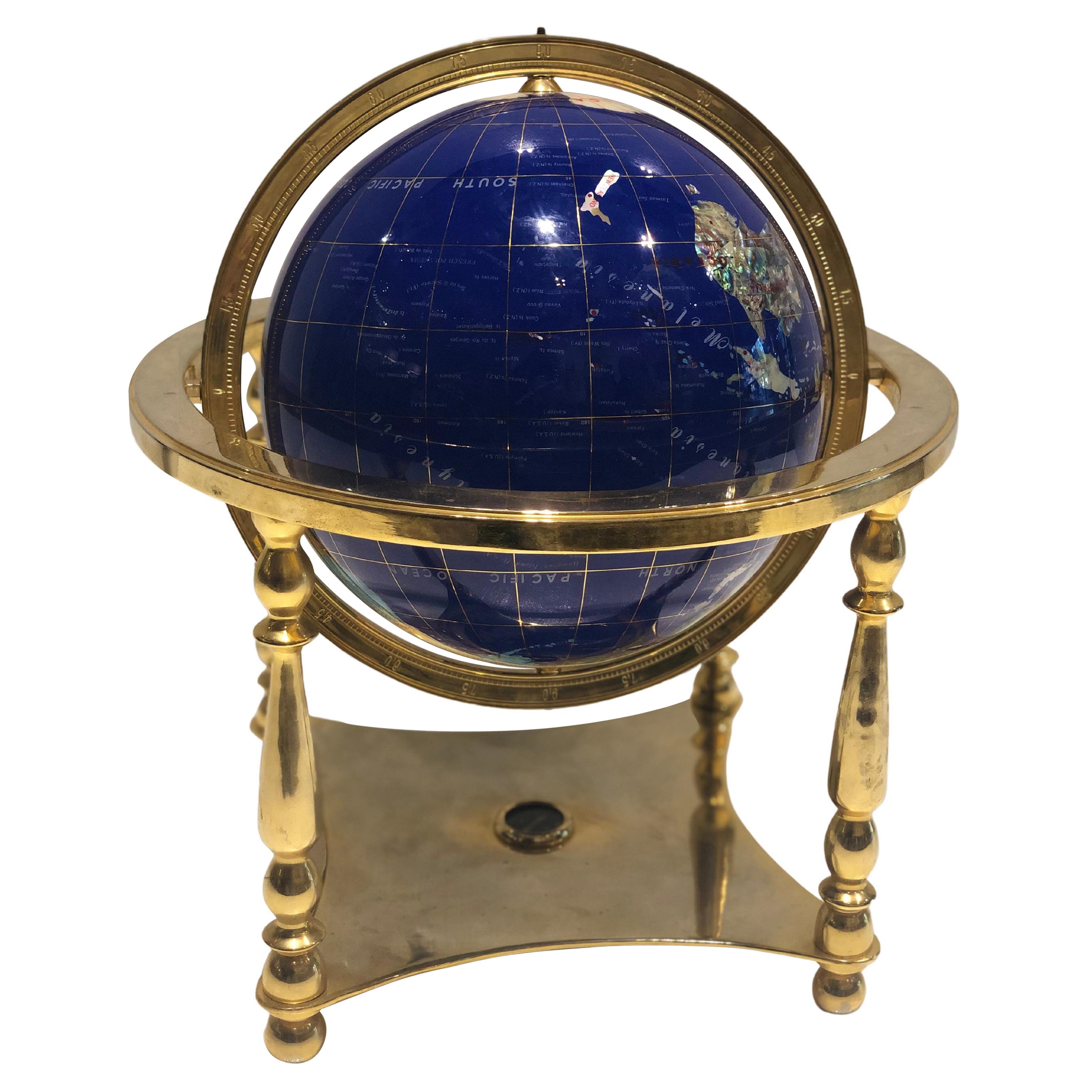 Globe, Solid Rotating Brass Frame with Spinning Globe For Sale