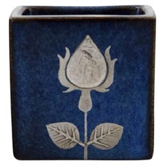 Gustavsberg Vase in Glazed Ceramics with Silver Inlay in the Form of a Flower