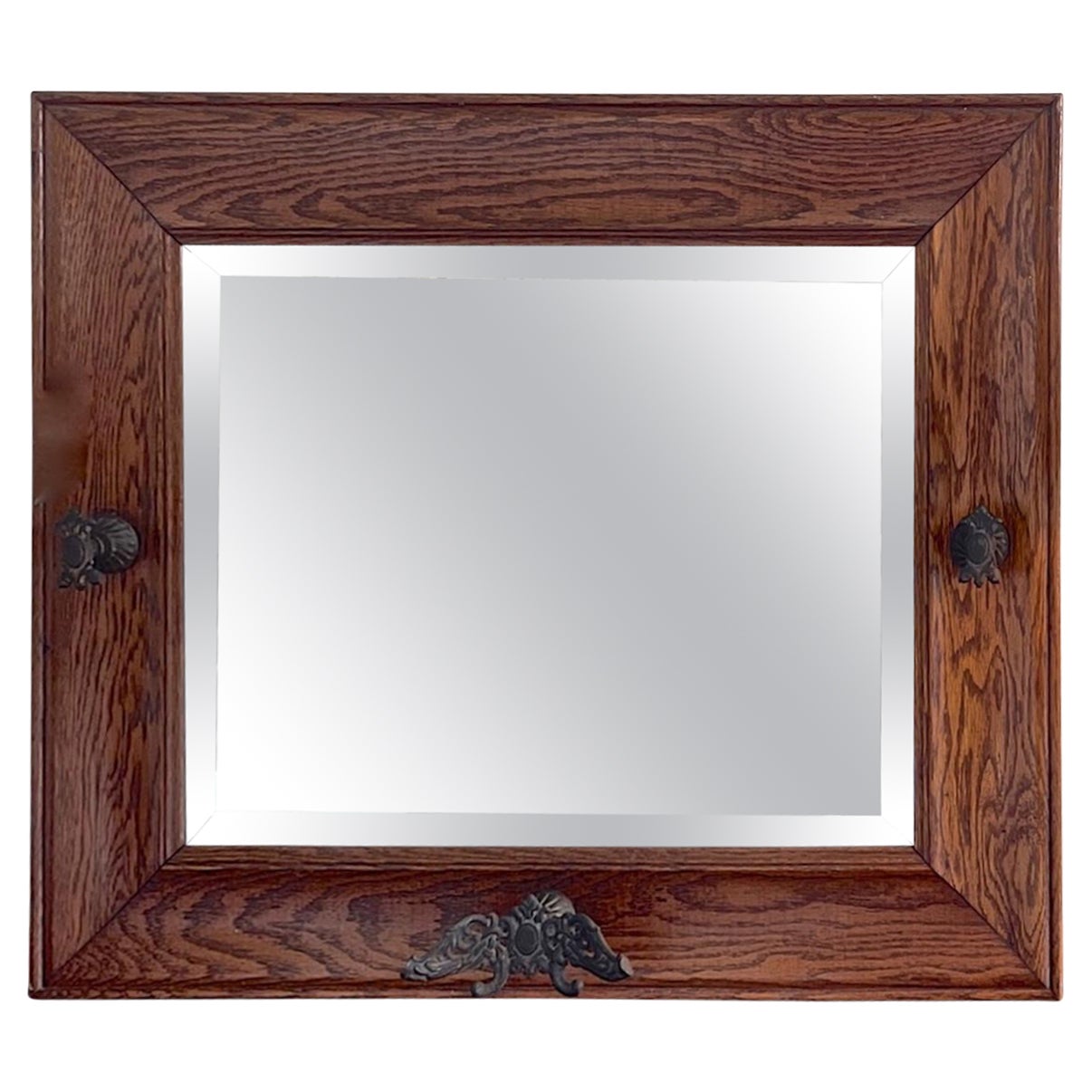 English 19th Century Stained Oak Framed Mirror with Beveled Glass For Sale