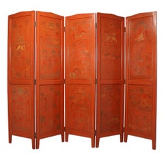 Vintage Burmese Five Fold Lacquered Screen, c1930