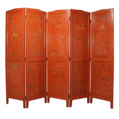 Burmese Five Fold Lacquered Screen, c1930