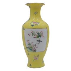 Antique Qing Dynasty Rare Chinese Famille Rose Porcelain Vase Yellow Ground Enamel Panel