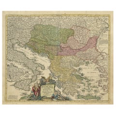 Antique Map of Greece with an Inset Map of the Upper Danube Region, c.1720