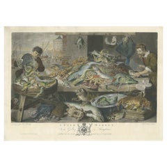 Antique Master Print 'A Fish Market', Showing Lobster, Octopus and More, c.1782