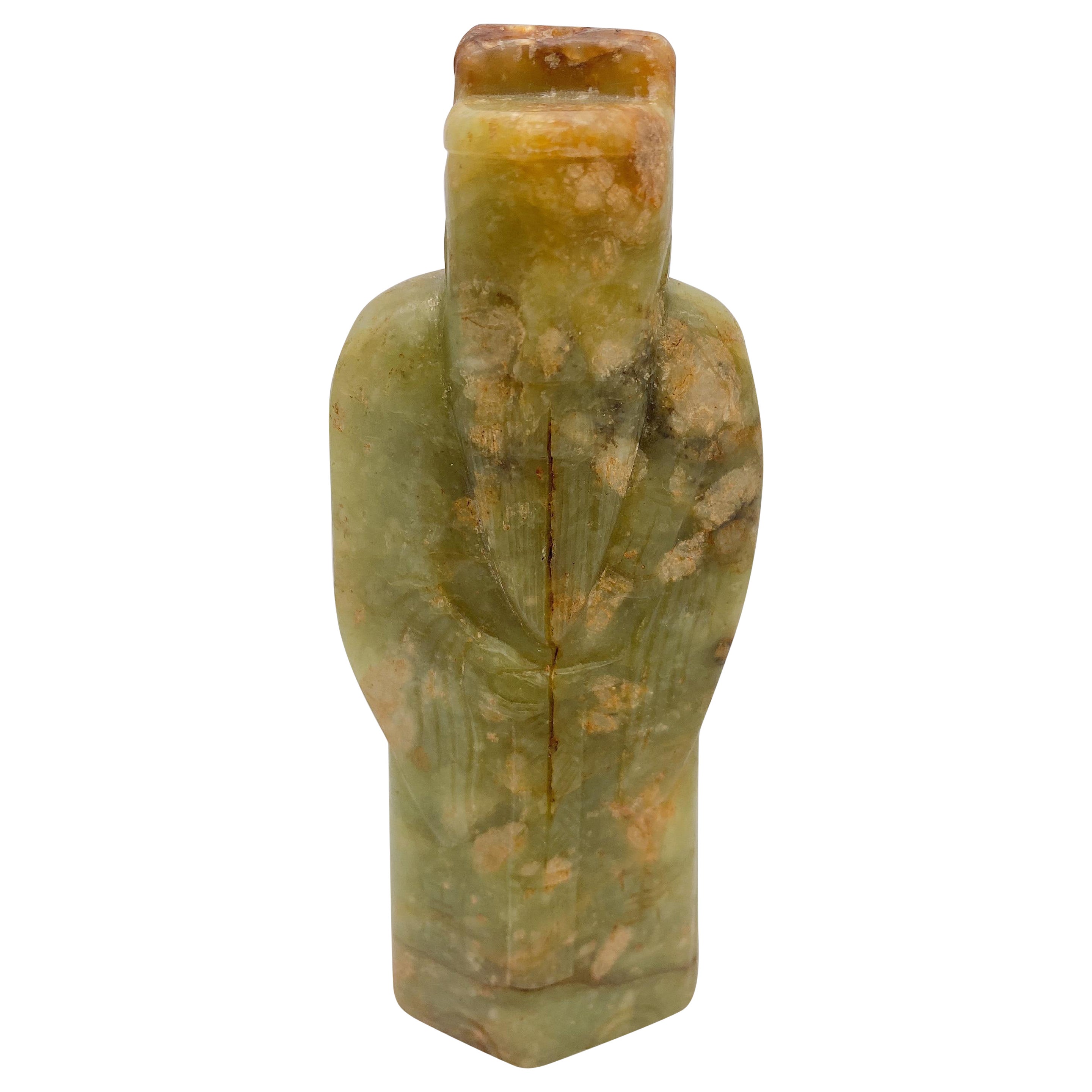 Chinese Carved Green River Jade Figure of an Immortal Ming/Qing Wearing Robes For Sale