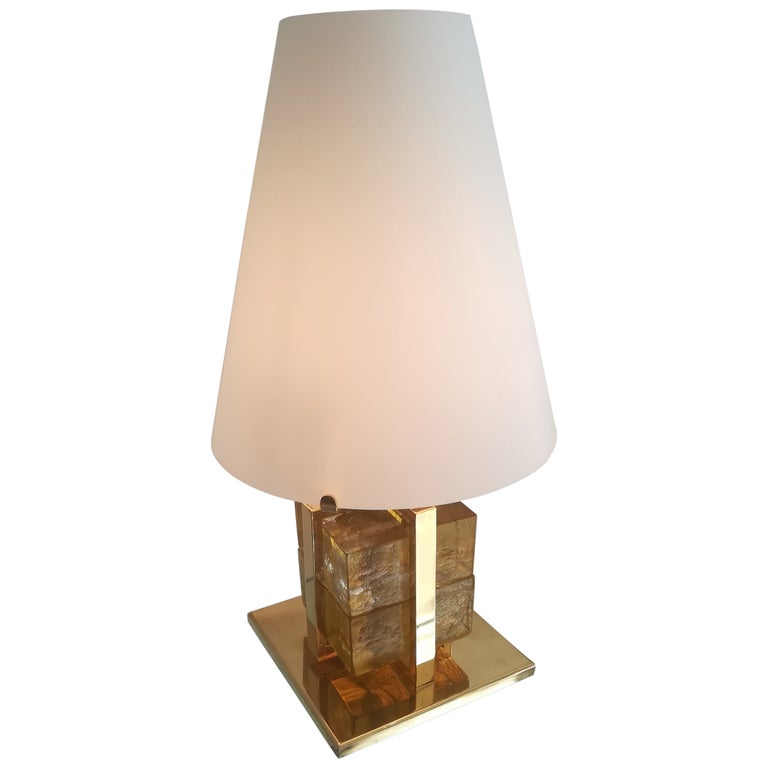 Murano Glass and Brass Table Lamp For Sale