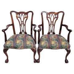 Antique C 1900 Edwardian Chippendale Mahogany Ball & Claw Armchairs, a Pair