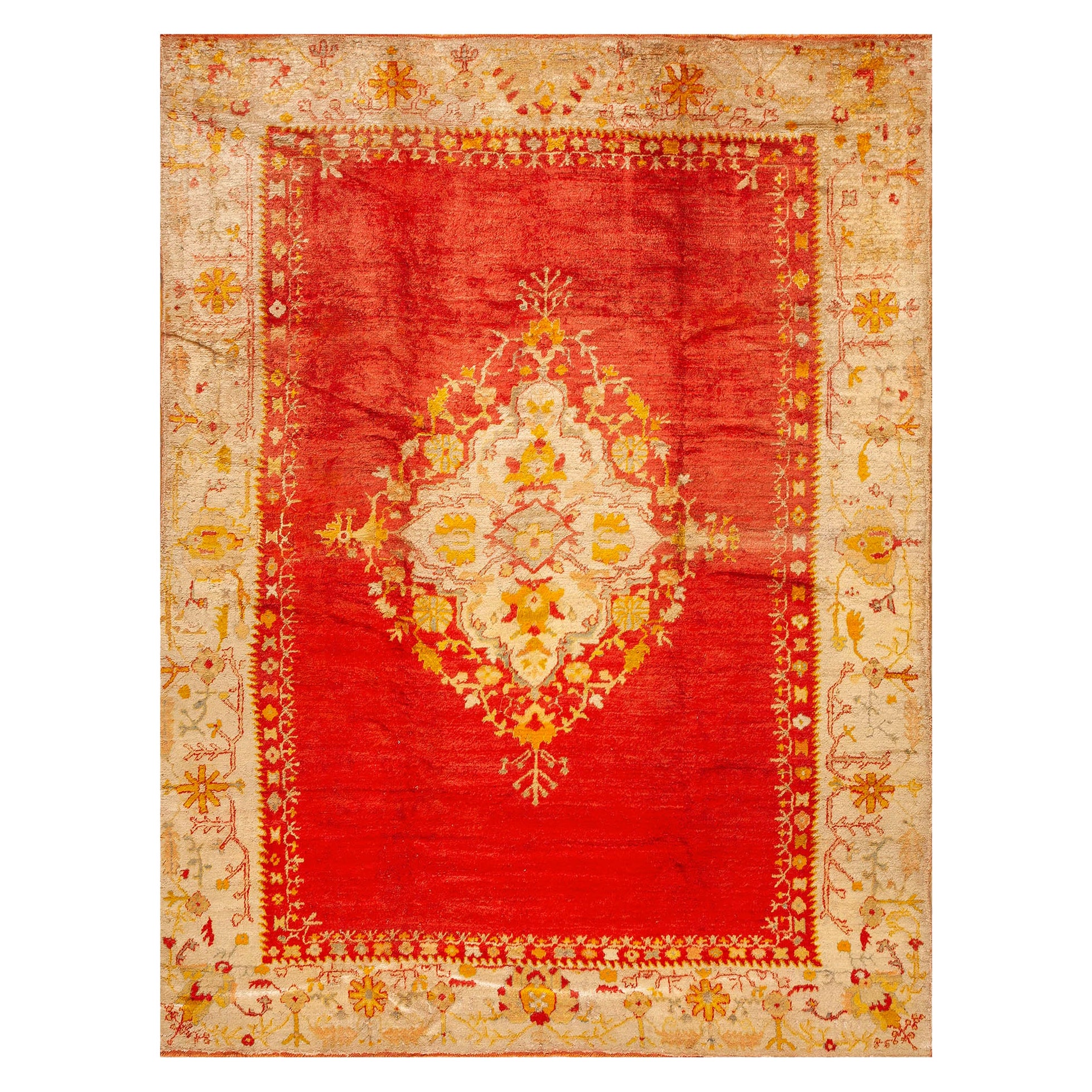 Tapis turc Oushak en angora de la fin du XIXe siècle ( 7' 6'' x 10' - 230 x 305 cm)  en vente