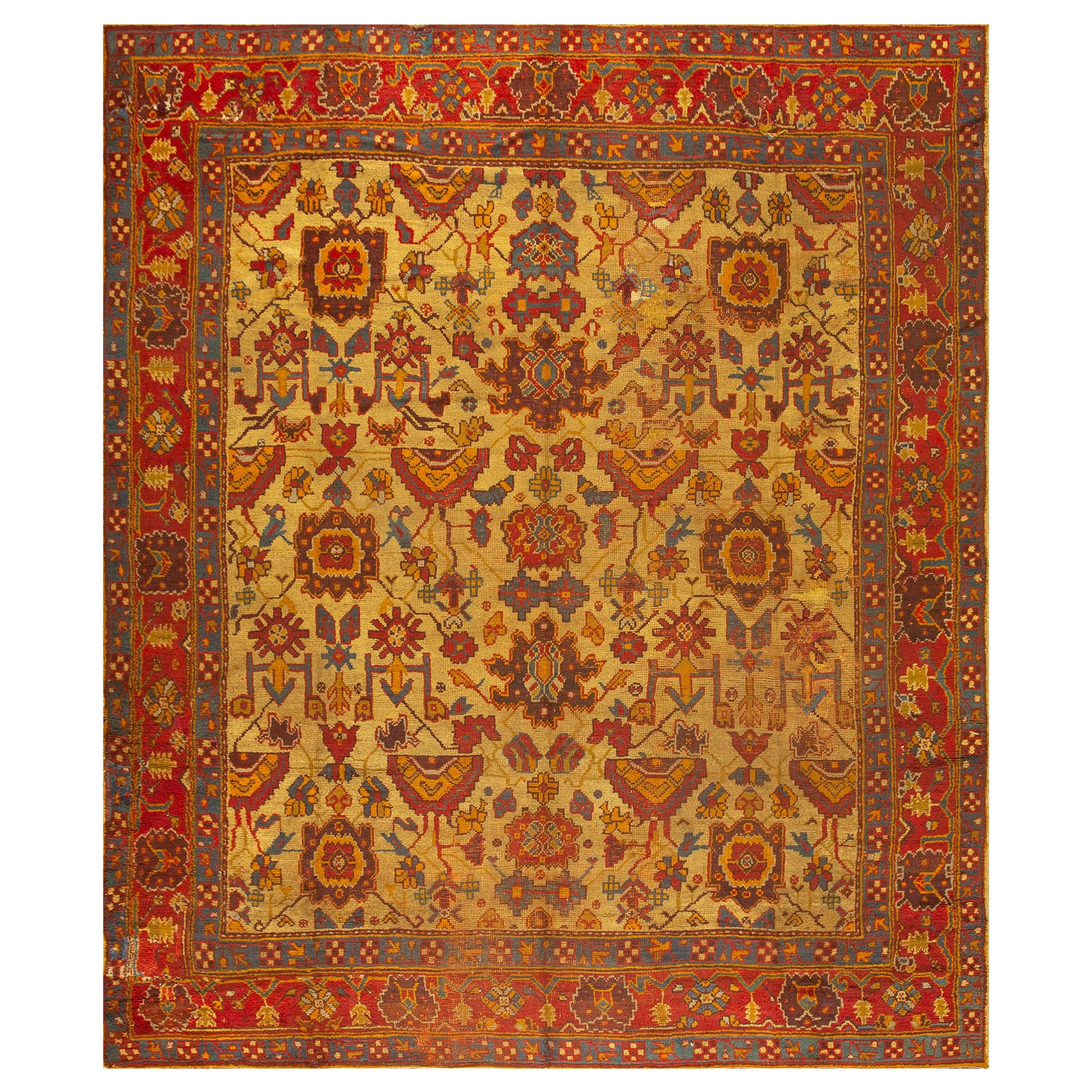 Antique tapis turc d'Oushak 10' 10'' x 12' 8''